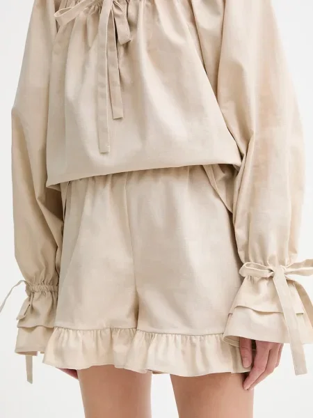 The Sleeper pantaloni scurți din in uni high waist bej