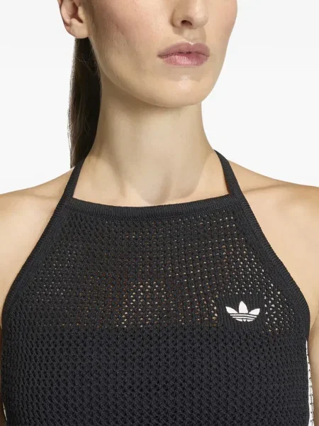Top Adidas cu dungi cu imagine lung alb