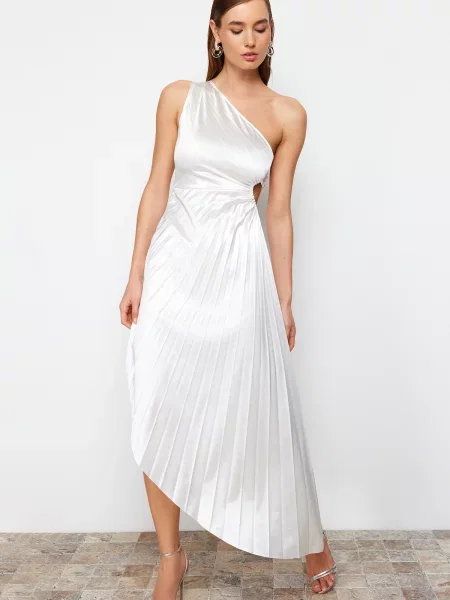Rochie de seară Trendyol din satin asimetrică eleganta gri