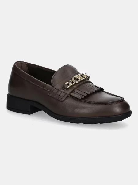Кожени мокасини Tommy Hilfiger TH CHAIN FRINGE LEATHER LOAFER с равна подметка кафяво