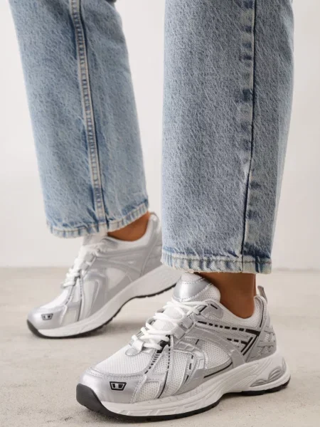 Pantofi sport Dad Shoes cu upper din plasă pe talpă din spumă Anotea Albi alb