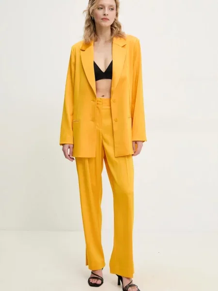 Spodnie Carter proste high waist żółty