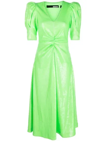 Rochie midi Rotate cu decolteu în V până la genunchi de costum verde