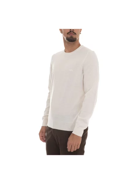 Sweter Boss z okrągłym dekoltem z logo beżowy