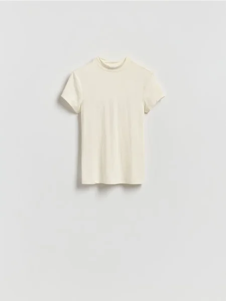 Reserved T-shirt z włóknami bambusowymi złamana biel