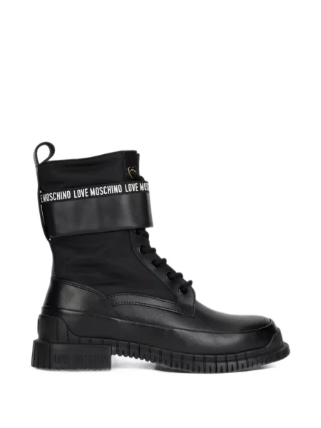 Cizme scurte Love Moschino cu șireturi cu imagine din dantelă negru