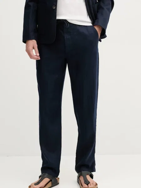 Lněné kalhoty United Colors of Benetton tmavomodrá přiléhavé