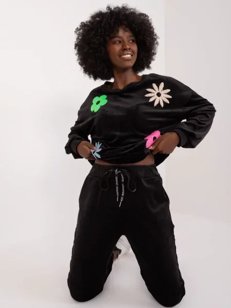 Jopa Fashionhunters iz pliša s cvetličnim vzorcem črna