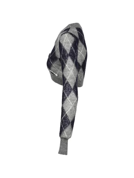Decupat cardigan Shushu/tong tricotate cu model argyle gri