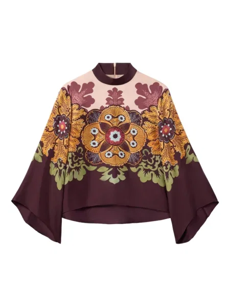 Bluză La Doublej cu model floral cu imagine lungă roșu