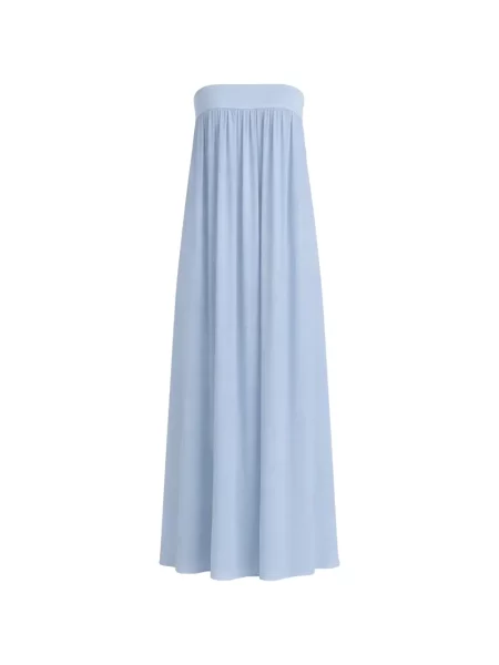 Rochie maxi Reformation drapată fără bretele albastru