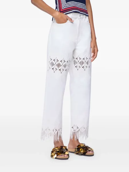 Pantaloni Rabanne cu broderie alb