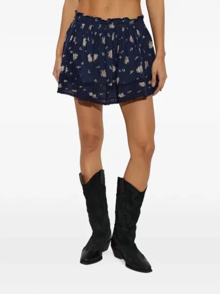 Gėlėtas raštuotas nėriniuotas mini sijonas Loveshackfancy mėlyna