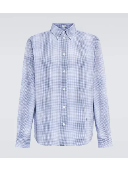 Koszula Loewe w kratkę popelinowa niebieska