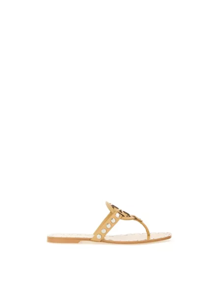 Klapki Tory Burch skórzane beżowe