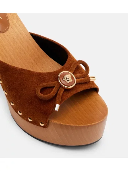 Papuci tip mules Versace din piele de căprioară maro