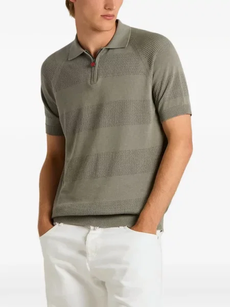 Tricou polo Kiton cu dungi ajurat gri
