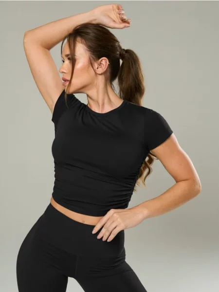 Облягаюча блузка зі зборками з боків чорний