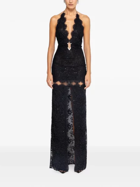 Rochie maxi Nissa din dantelă cu mărgele negru