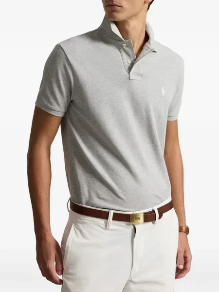 Мрежеста поло тениска Polo Ralph Lauren на райета сиво