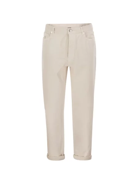 Blugi conici Brunello Cucinelli cu 5 buzunare conici alb