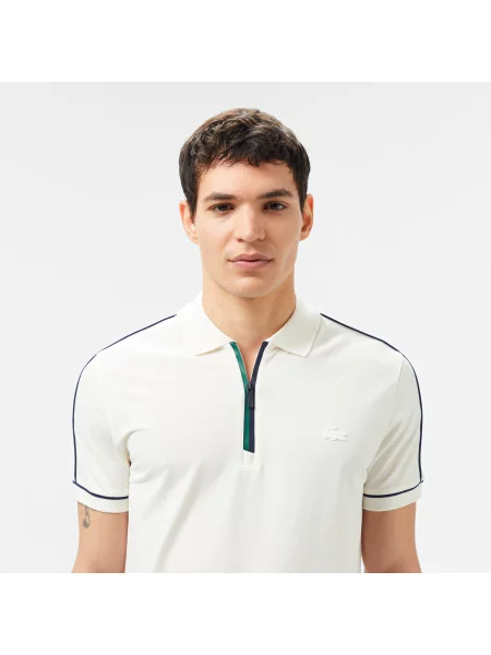 Lacoste Koszulka Polo Half Zip Slim Fit biała