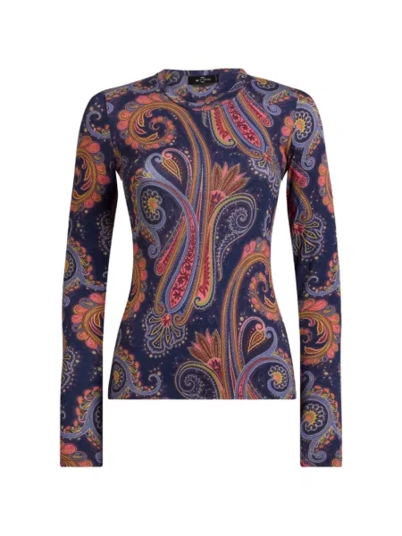 Pulover Etro din jerseu cu model paisley albastru