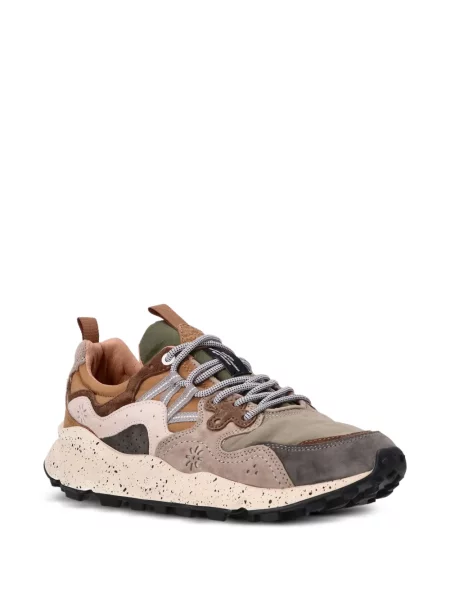 Sneakerși Flower Montain din piele cu model floral maro