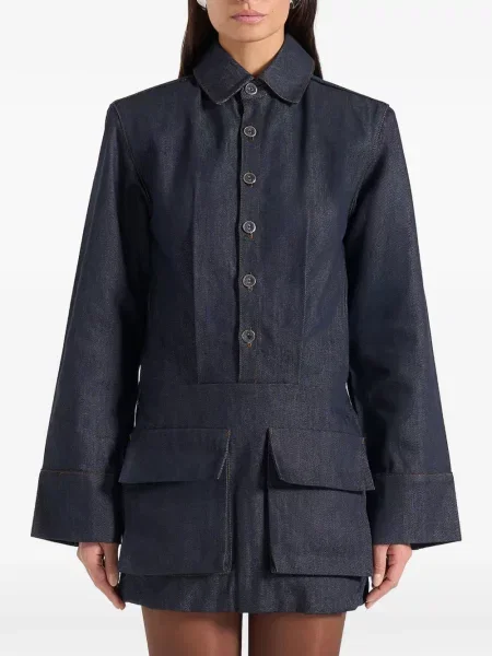 Rochie din denim Manière De Voir cu umeri de costum albastru