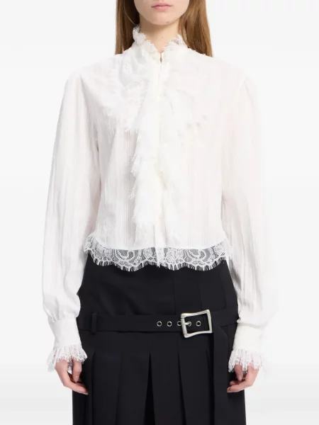 Блуза Ann Demeulemeester с волани с дантела бяло