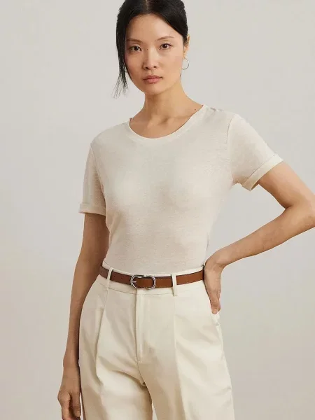 Ленена тениска Lauren Ralph Lauren бежово