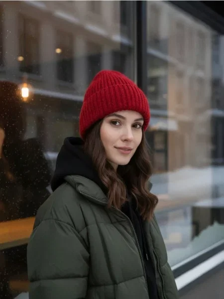 Шапка Sinsay в рубчик красная