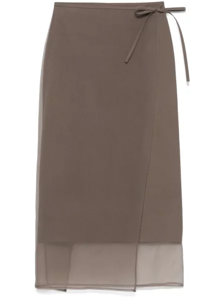 Fustă midi Brunello Cucinelli până la genunchi maro