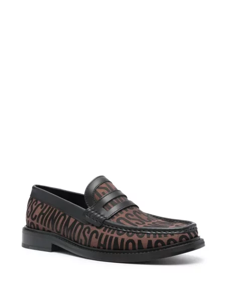 Jacquard loaferice Moschino s autogramom smeđa
