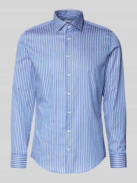 Koszula o kroju slim fit Biznes z bawełny z kołnierzykiem typu kent Seidensticker niebieska