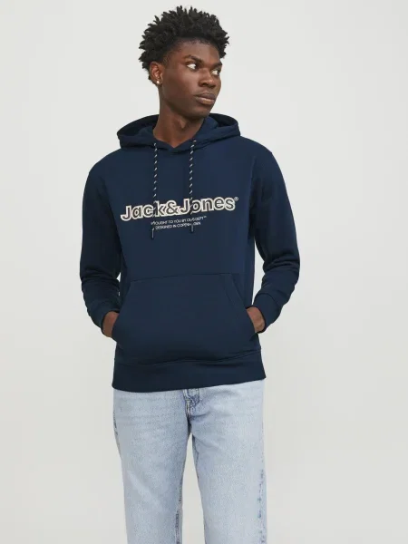 JACK & JONES Tréning póló LAKEWOOD éjkék / világosszürke / fehér