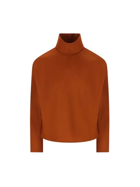Lniany sweter z golfem Saint Laurent czerwony