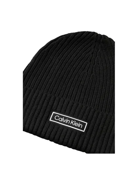Calvin Klein Čiapka Patch Chunky Rib Cotton Beanie čierna