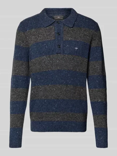 Sweter z dzianiny z kołnierzykiem polo Fynch-hatton granatowy