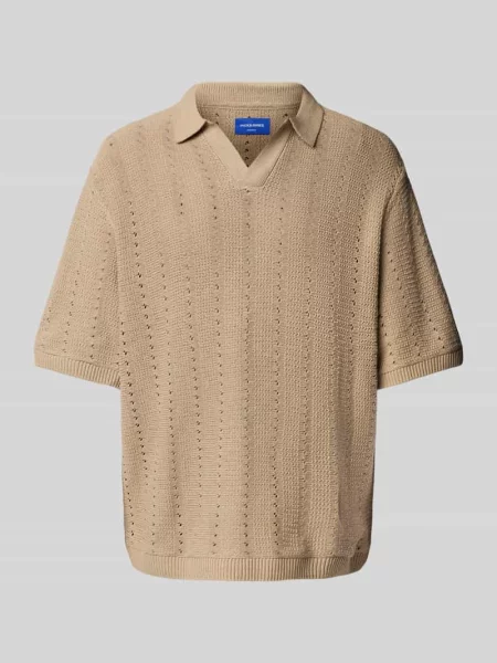 Koszulka polo o kroju relaxed fit z ażurowym wzorem model ‘PAROS’ Jack & Jones białe
