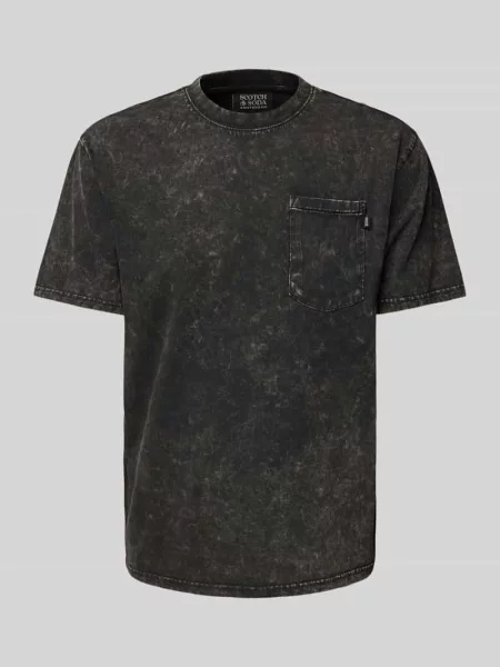 T-shirt z prążkowanym okrągłym dekoltem Scotch & Soda czarna