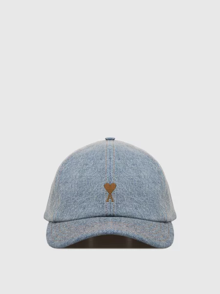 Джинсова кепка з вишивкою емблеми Ami Paris синя