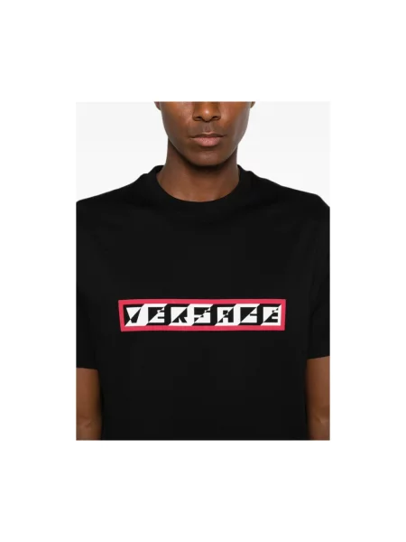 Koszulka Versace z nadrukiem z dżerseju czarna