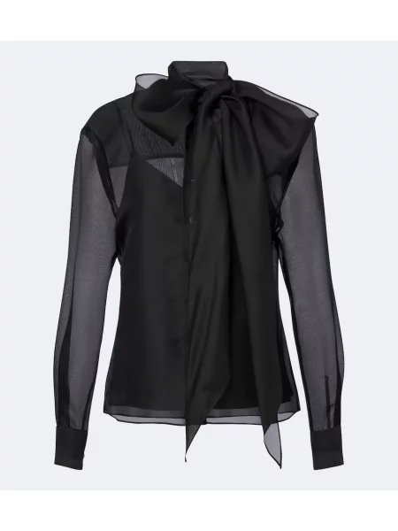 Bluză Carolina Herrera de mătase cu legături negru