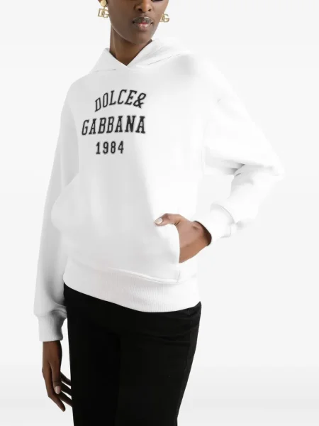Суичър с качулка Dolce & Gabbana бродиран бяло