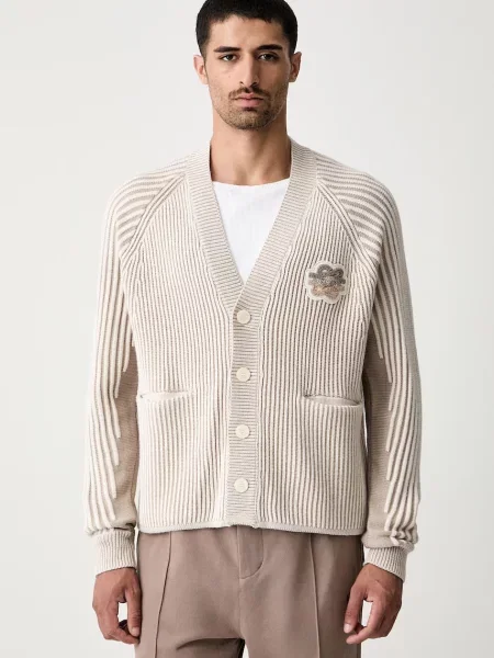 Filling Pieces kardigán pánsky s prímesou vlny Knit Cardigan béžová