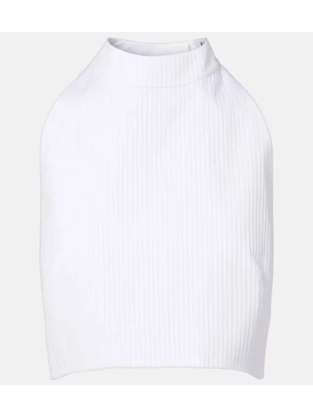 Top Alaïa cu gât halter alb