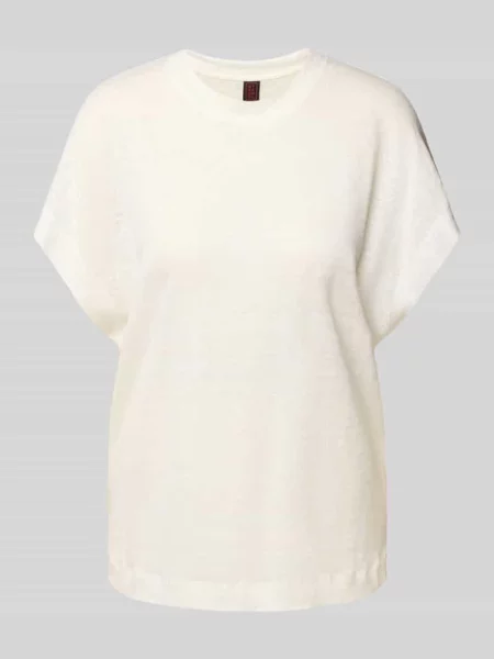 T-shirt z prążkowanym okrągłym dekoltem Stefanel biała