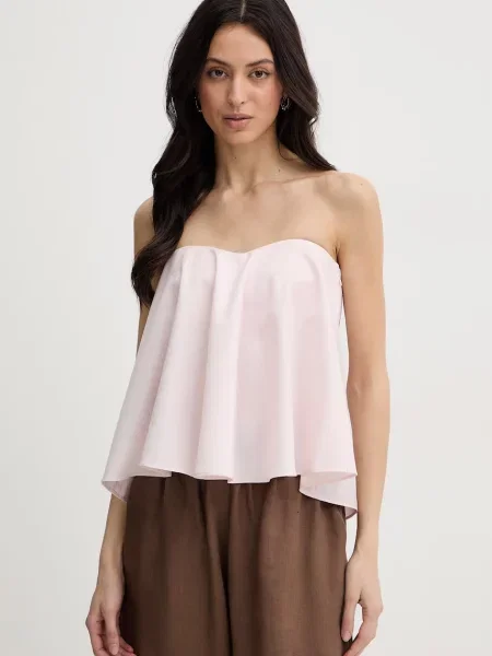 Twinset bluză cu umerii goi pentru femei cu amestec de lână roz