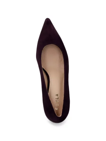 Pantofi cu toc Furla din piele de căprioară violet